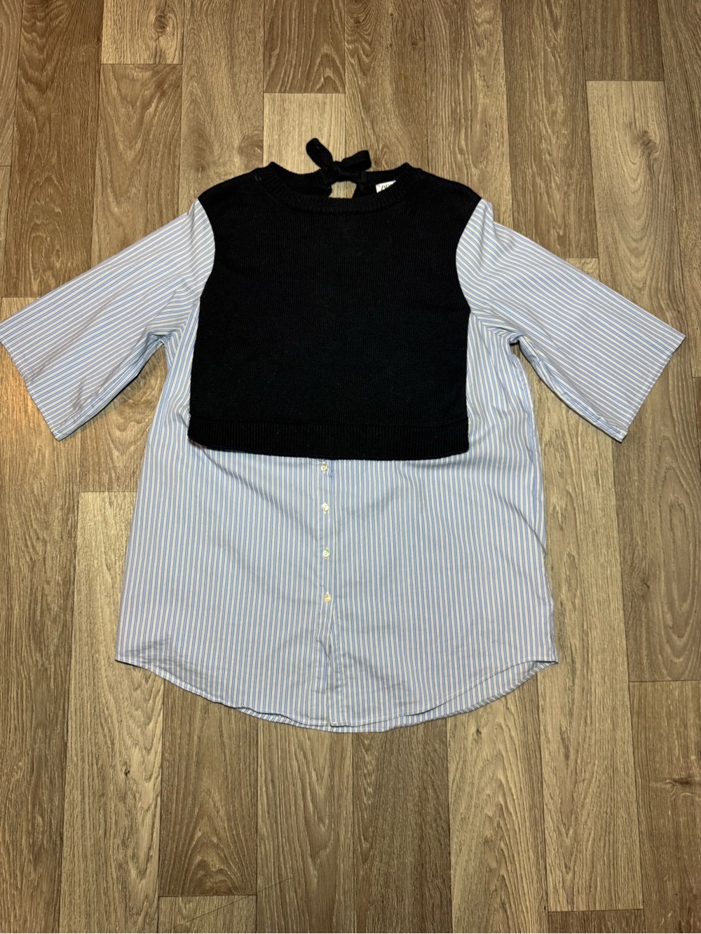 Zara Stripe Blue Shirt With Sleeveless Vest Navy Back Tie XS